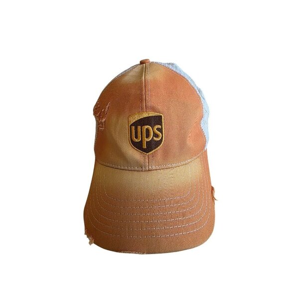 Vintage UPS Logo Trucker Hat With Mesh Back & Distressed Details - Picture 2 of 11